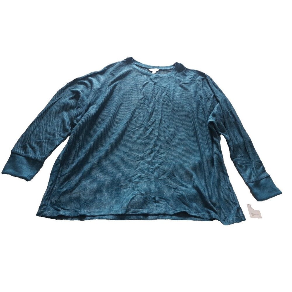 Time and Tru Womens XXXL 22 Teal Blue Ribbed Long Sleeve Crew Neck‎ Top Batwing